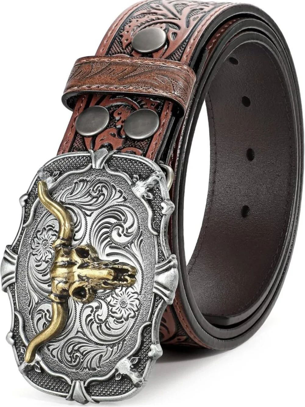 Western Leather Buckle Belt for Men & Women - Vintage Cowboy Style, 1.5” Wide